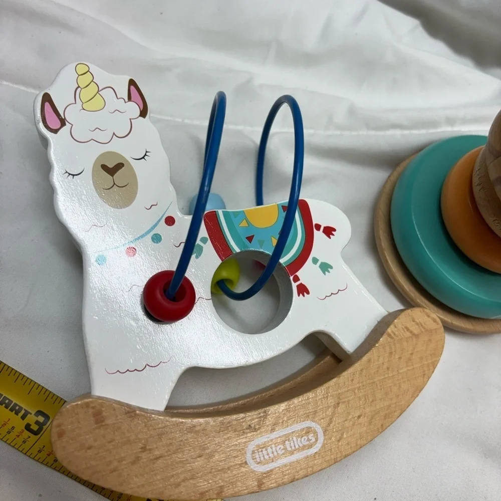 Little Tikes Wooden Critters Llama corn shape Stacking Toy Set & Busy beads